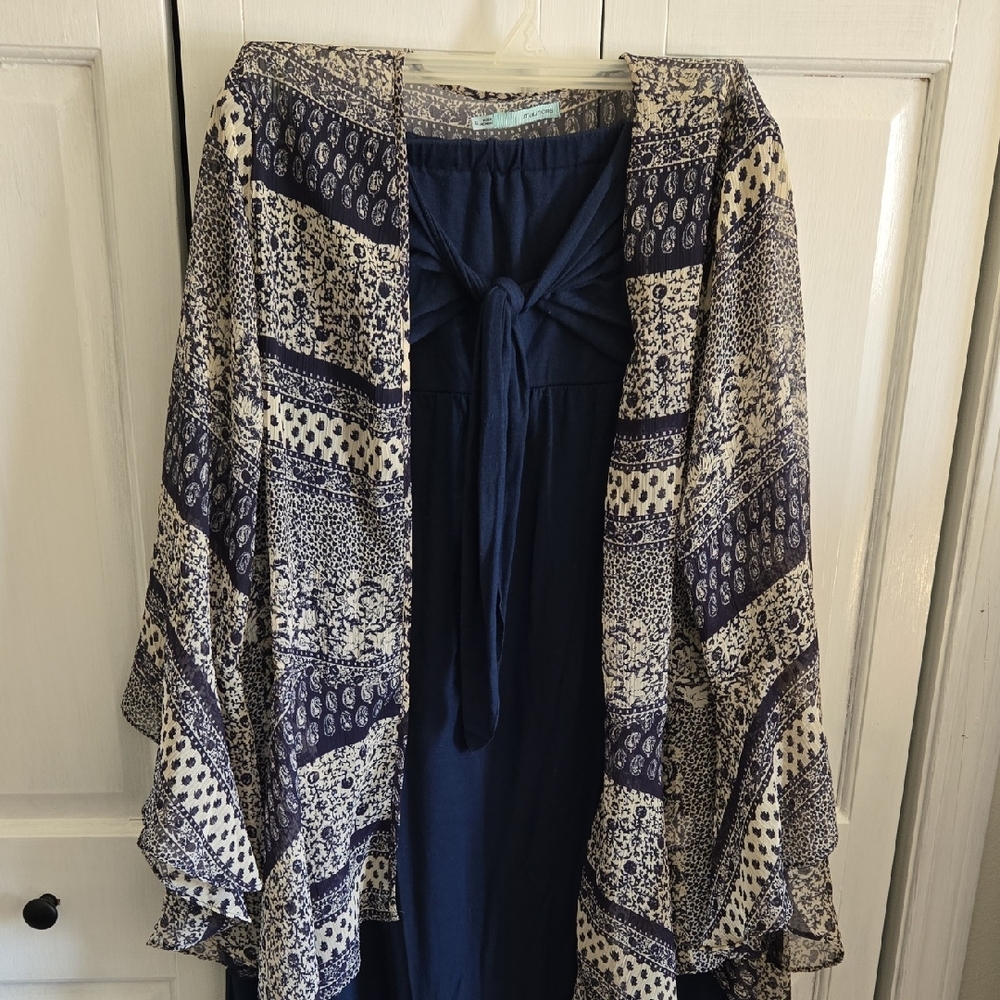 Old Navy Blue Strapless Dress With Flowy Cardigan